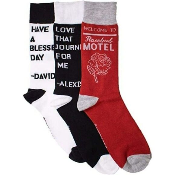 Schitt's Creek 3 Pk Unisex One Size Socks Funny Quotes Red, White & Black - Picture 1 of 8